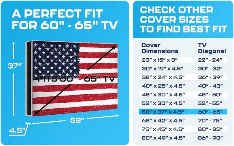 Garnetics Outdoor TV Cover 65 Inch – Waterproof, Weatherproof TV Enclosures with Smart Shield Screen Protectors, Ideal for Outdoor Use, Moving, and Storage - US Flag - Image 5